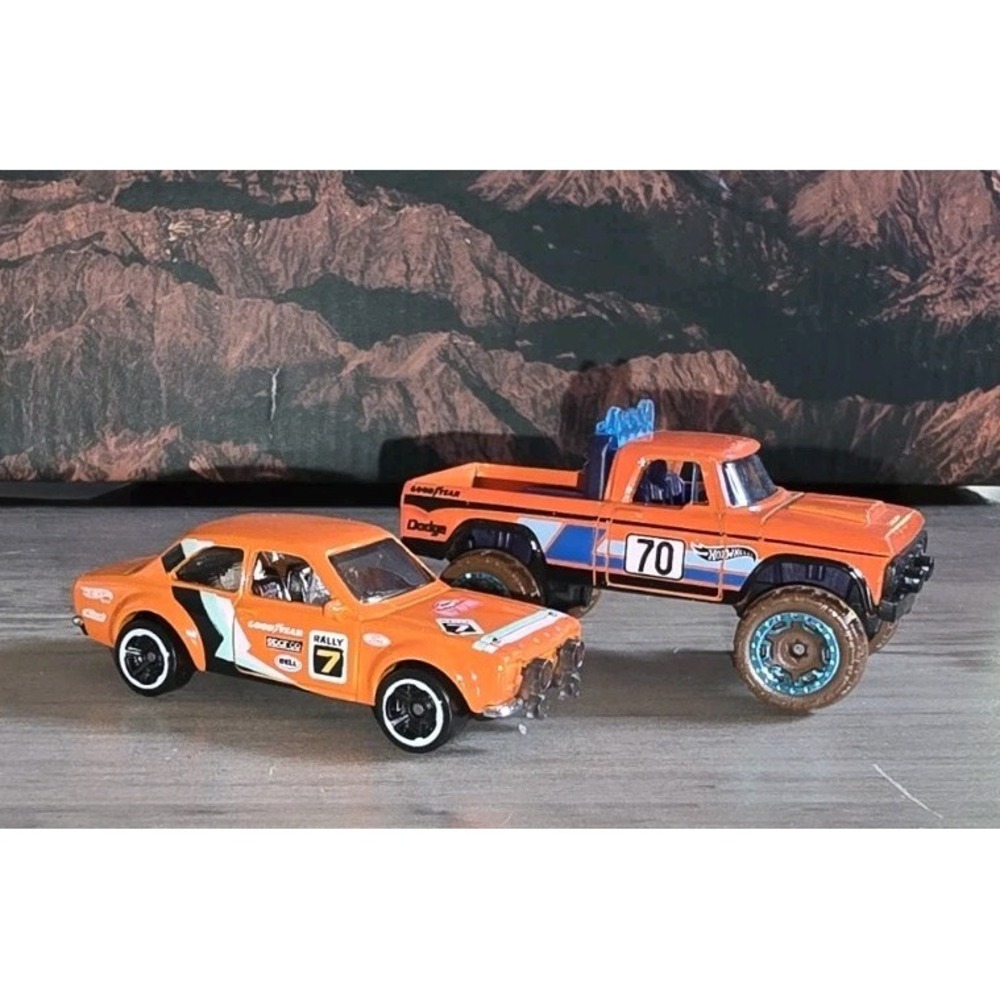 Hot Wheels Ford Escort Rally Car & Dodge Power Wagon Diecast 2 Lot 1:64
